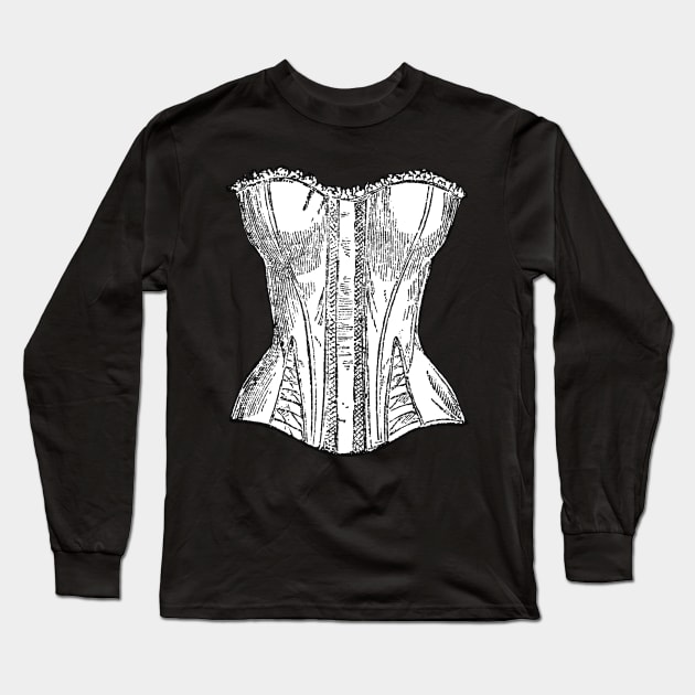 Corset Vintage Style Black and White Illustration Long Sleeve T-Shirt by taiche